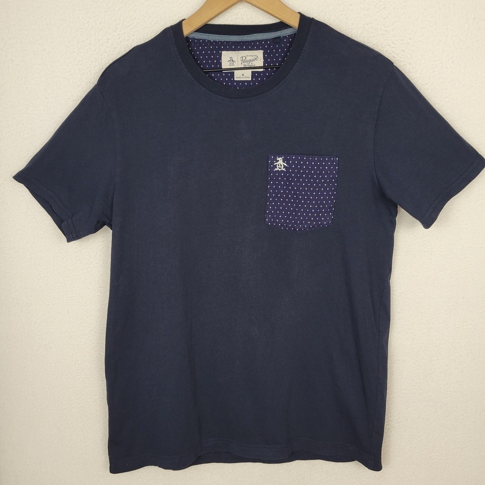 Original Penguin Geo Print‎ Pocket Tee Mens M Navy Blue Crewneck T-Shirt
